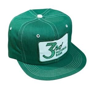 Vintage K-Brand 3rd National Bank Snapback Hat Green Patch Trucker Style Cap